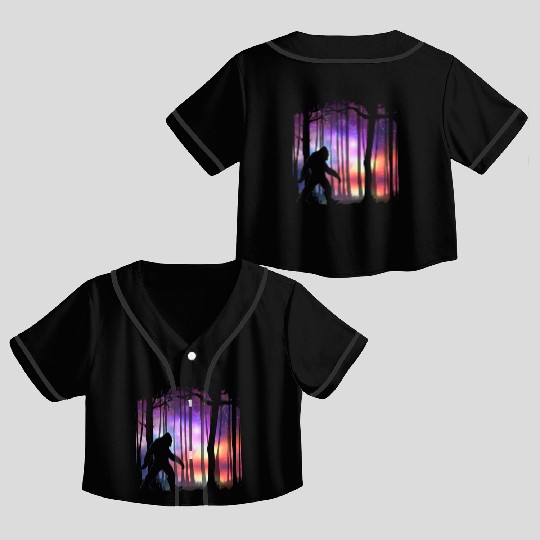 Bigfoot Northern Lights - Space Galaxy Aurora Crop Top Baseball Jerseys