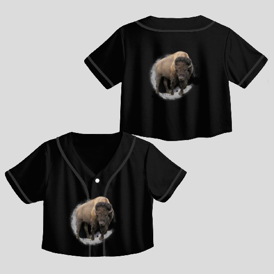 Bison Buffalo Cattle Design Illustration Gift Crop Top Baseball Jerseys