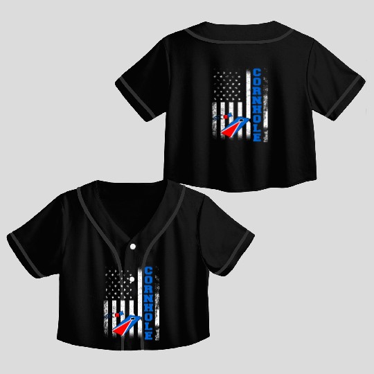 Cornhole Flag US American USA Player Game Bags Crop Top Baseball Jerseys