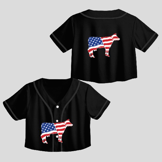 Patriotic American Flag Cow Design Crop Top Baseball Jerseys
