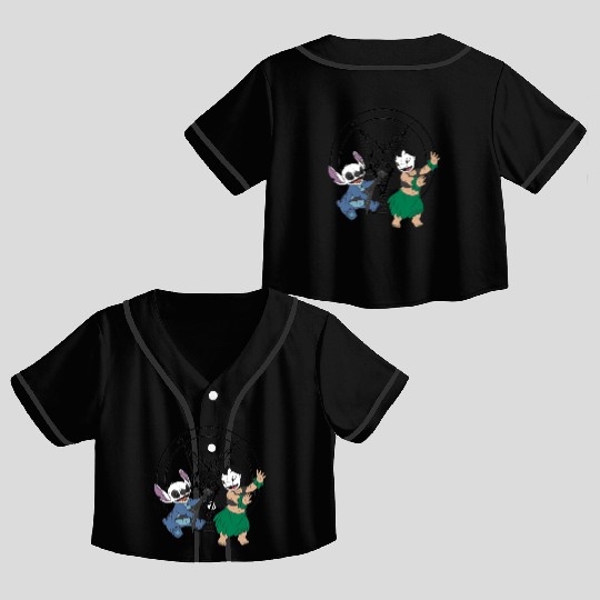 Black Metal Lilo and Stitch Crop Top Baseball Jerseys
