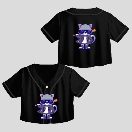 Cat Sun Glasses Bat Crop Top Baseball Jerseys