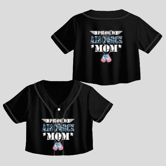 Proud Air Force Mom Us Flag Dog Tags Wings Militar Crop Top Baseball Jerseys