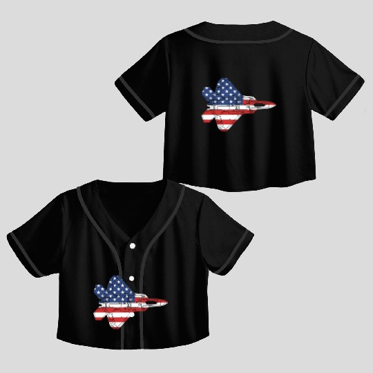 F-22 Raptor Fighter Jet Airplane American Flag F22 Crop Top Baseball Jerseys