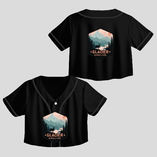 Vintage Glacier National Park Deer Mountains Gift Crop Top Baseball Jerseys
