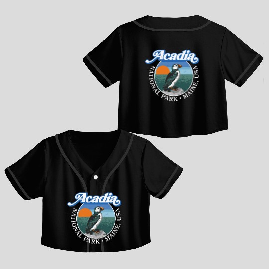 Retro Acadia National Park Vintage Maine Puffin Crop Top Baseball Jerseys