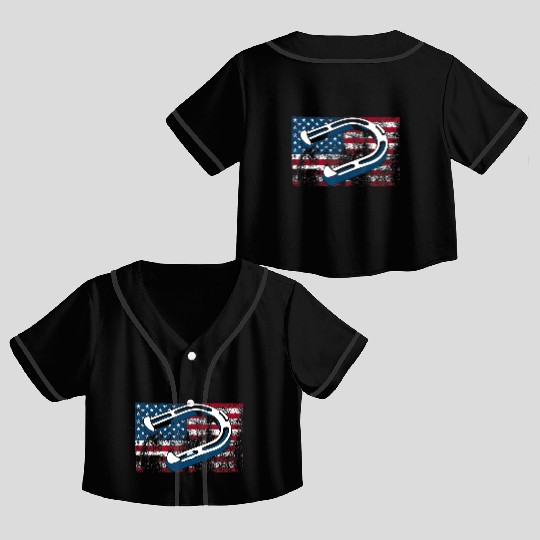 Cool Horseshoe Pitching USA Flag Funny US Pitcher Crop Top Baseball Jerseys