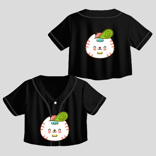 Kawaii Cat Head Smiling Crop Top Baseball Jerseys