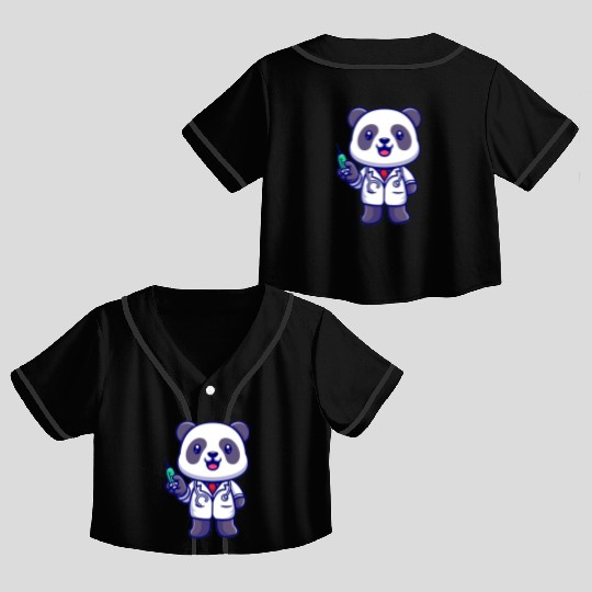 Cute panda doctor with syringe Crop Top Baseball Jerseys