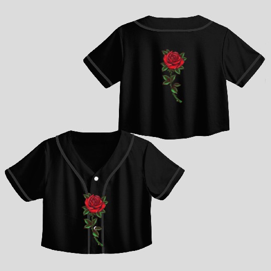 Red rose, Rose stem Crop Top Baseball Jerseys