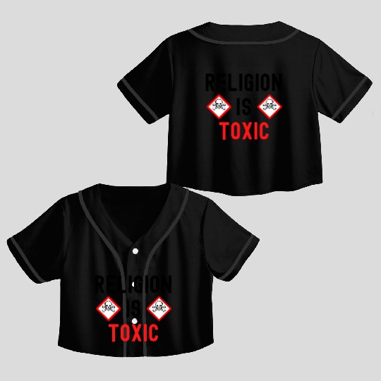 RELIGION Is TOXIC Skull Crossbones toxicity symbol Crop Top Baseball Jerseys