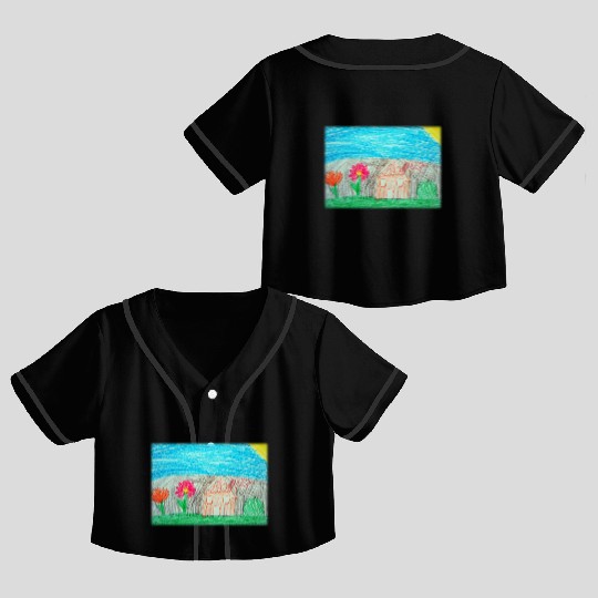 House with Garden and Flowers Optimism Kid Drawing Crop Top Baseball Jerseys