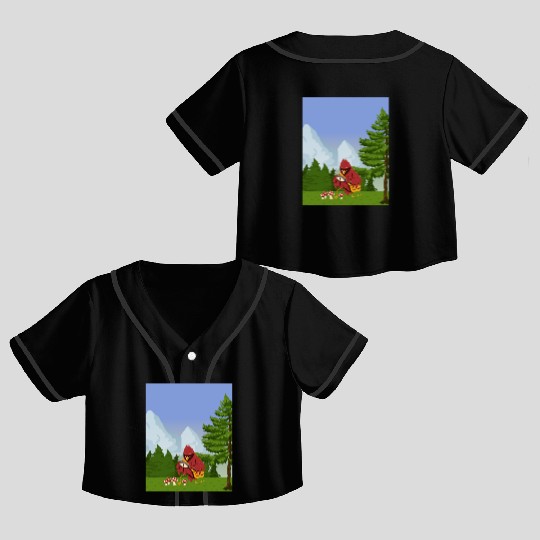 Cardinal Bird Foraging Collecting Mushrooms Crop Top Baseball Jerseys