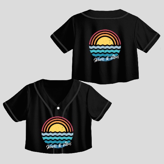 Positive Vibes Surf and Waves Summer. Crop Top Baseball Jerseys