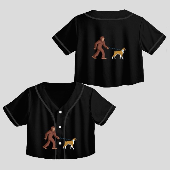 Bigfoot Sasquatch Walking Boxer Dog Crop Top Baseball Jerseys