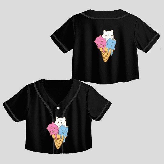 Cute Ice Cream Cats Cat Lover Gift Idea Crop Top Baseball Jerseys