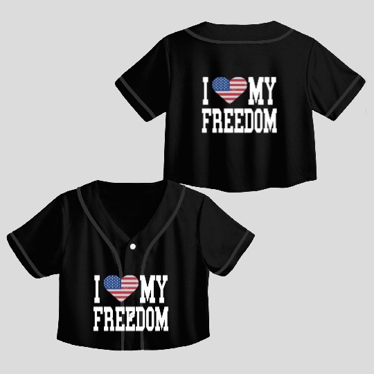 Patriotic American Flag I Heart Freedom, I Love Crop Top Baseball Jerseys