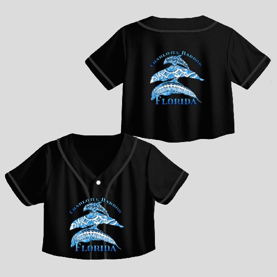 Charlotte Harbor Florida Vacation Tribal Dolphins Crop Top Baseball Jerseys