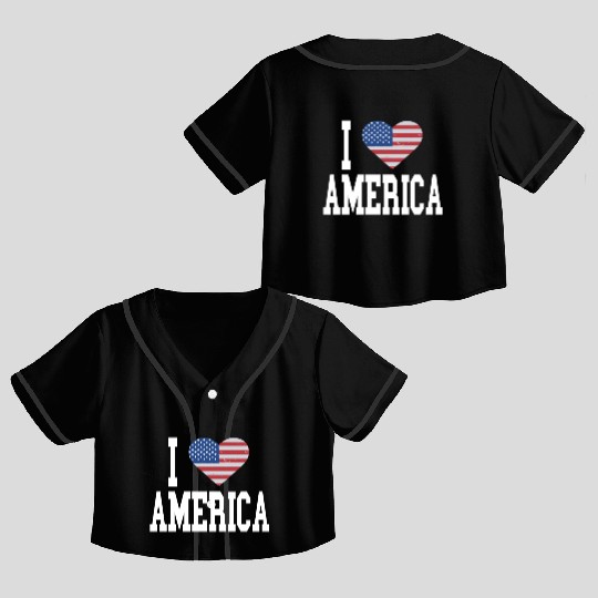 US Flag Proud American I Heart America, I Love Crop Top Baseball Jerseys