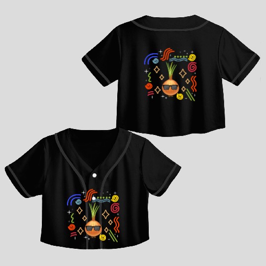 Onion Vegetable Crop Top Baseball Jerseys, Onion Wearing Sunglasses