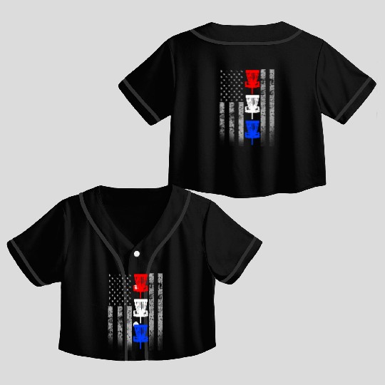 Red White and Blue Disc Golf Flag Crop Top Baseball Jerseys