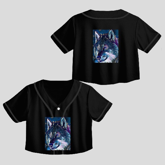 Cut Out Sticker Of Wolf In Midnight Crop Top Baseball Jerseys
