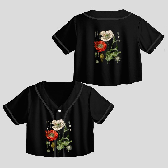 Red Poppy flower Botanical Poppies Red Poppy Crop Top Baseball Jerseys