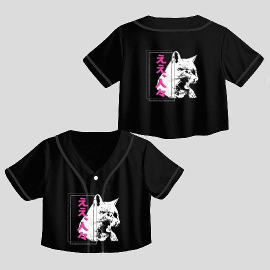 Hissing Cat Japanese Streetwear Anime Crop Top Baseball Jerseys