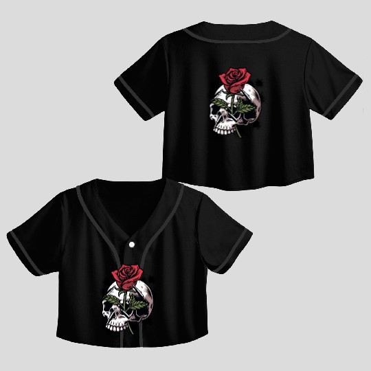 Bullets and Skull Roses Aesthetic Dripping Pattern Crop Top Baseball Jerseys