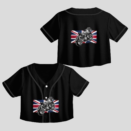 Cafe Racer Bike, Distressed UK Flag Vintage Ride Crop Top Baseball Jerseys