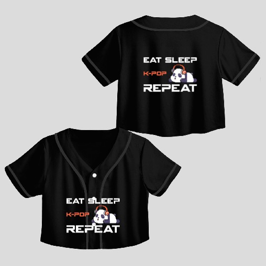 eat sleep k-pop, k pop music, korean pop music Crop Top Baseball Jerseys