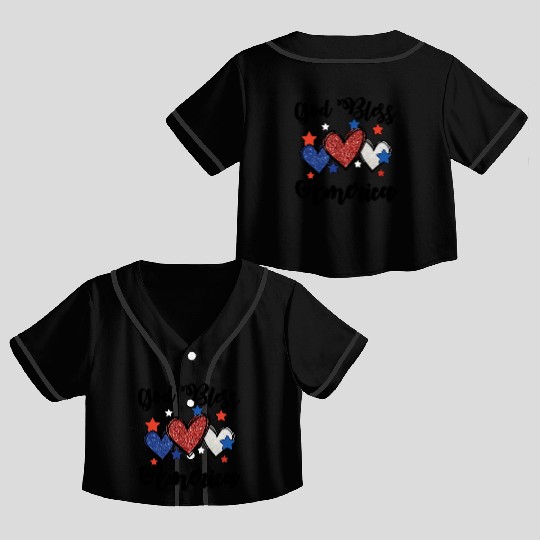 God Bless America Patriotic USA Hearts 4th of July Crop Top Baseball Jerseys