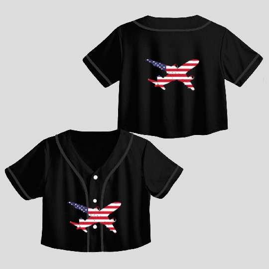 American Flag Airplane Stars And Stripes Crop Top Baseball Jerseys