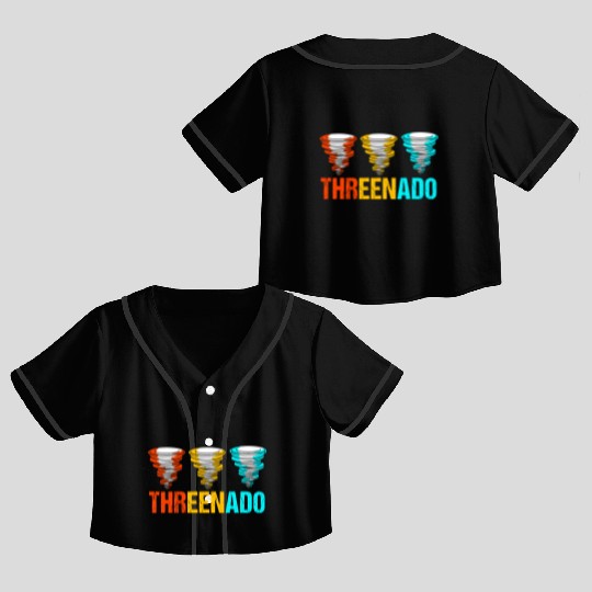 3rd Birthday Threenado Birthday Tornado Crop Top Baseball Jerseys