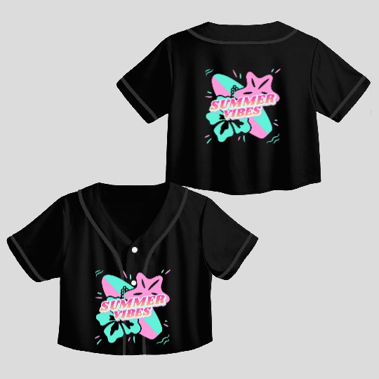 Summer Vibes - Beach, surf, hibiscus and starfish Crop Top Baseball Jerseys
