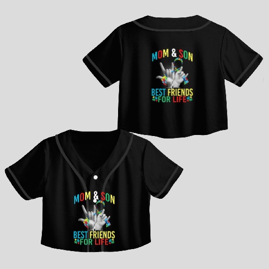 Mom And Son Best Friends For Life Autism Awareness Crop Top Baseball Jerseys