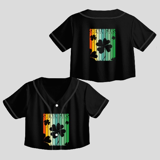 St Patrick Shenanigans Retro Shamrock Crop Top Baseball Jerseys