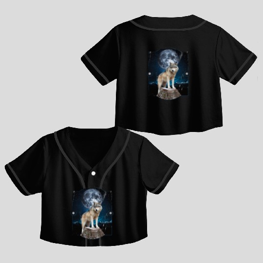 Wolf Moon Forest Wolves Nature Nature Liever Full Crop Top Baseball Jerseys