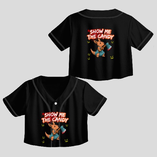 Show Me The Candy Halloween Costume Trick Or Treat Crop Top Baseball Jerseys