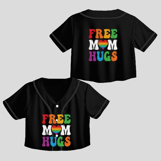 Free Mom Hugs Pride Crop Top Baseball Jerseys Rainbow Heart LGBT Pride