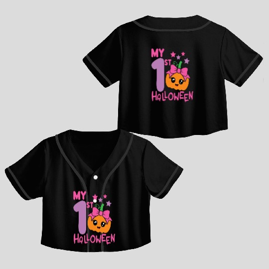 My 1st Halloween Cute Pink Punpkin Birthday Girls Crop Top Baseball Jerseys