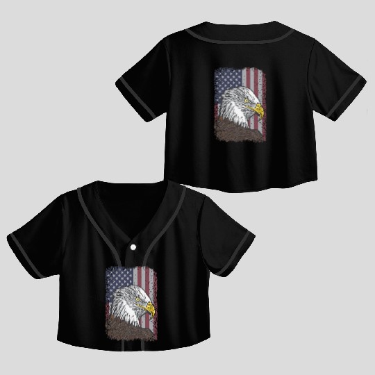 Bald Eagle - American Flag - Patriotic Crop Top Baseball Jerseys