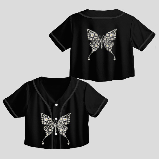 Cute Daisy Butterfly Women Gardening Flower Crop Top Baseball Jerseys