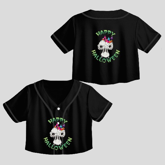Candy Skull Happy Halloween Cartoon Crop Top Baseball Jerseys