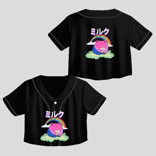 Kawaii Frog Strawberry Milk Bisexual Pride Flag Crop Top Baseball Jerseys