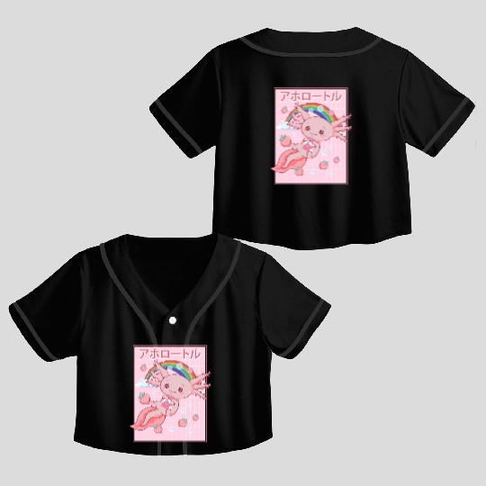 Kawaii Axolotl Strawberry Milk Crop Top Baseball Jerseys
