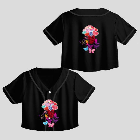 Beautiful Hearts and Butterflies Crop Top Baseball Jerseys