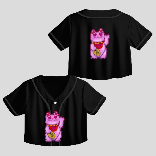 Cute Maneki Neko Romance Cat Crop Top Baseball Jerseys