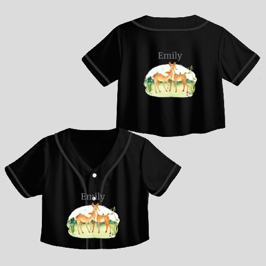 Forest Animal Deer Flowers Name Emily Crop Top Baseball Jerseys