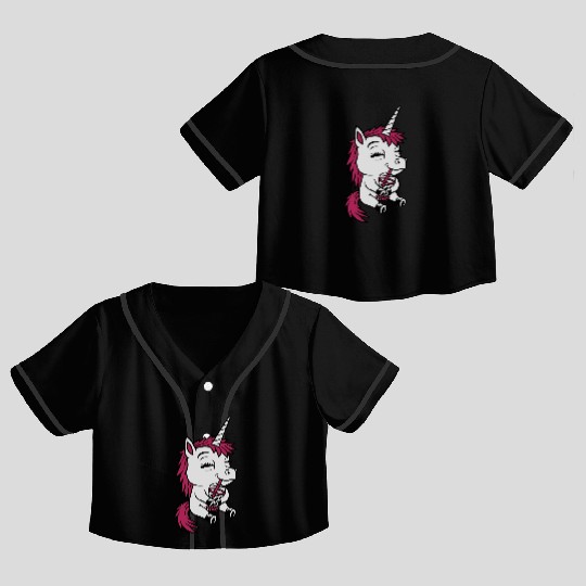 Boba tea drinking unicorn Crop Top Baseball Jerseys